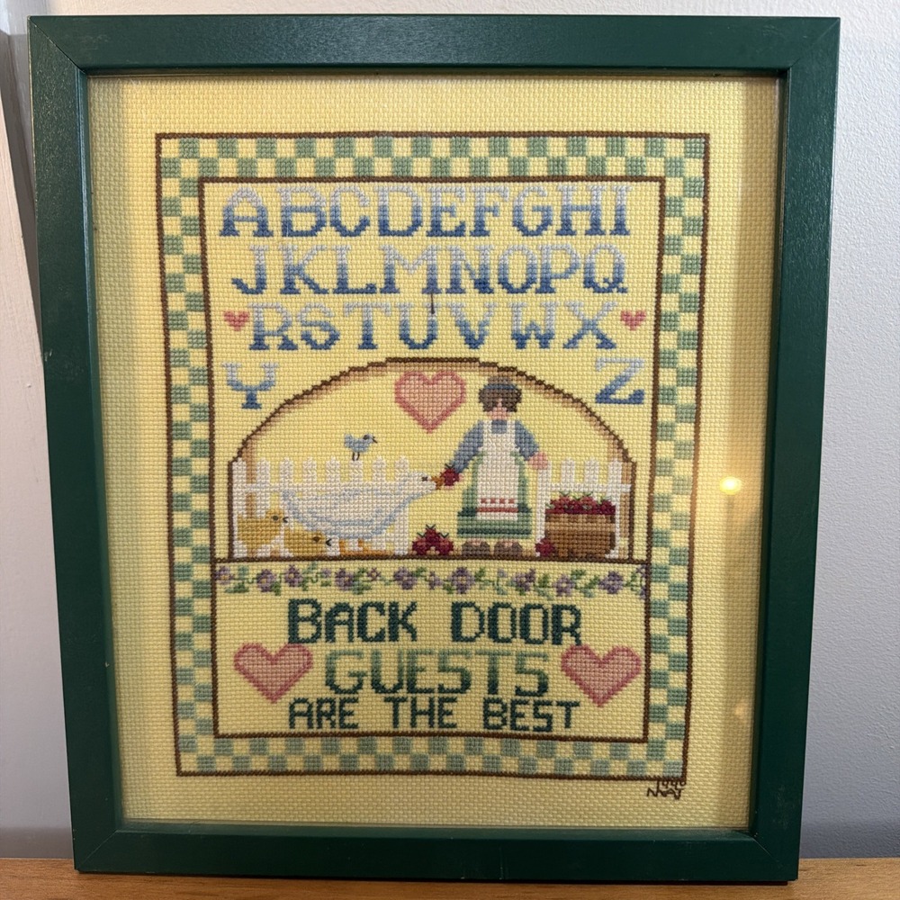 Cross Stitch Of Alphabet Completed Vintage 1990 And Friends Framed 11x13